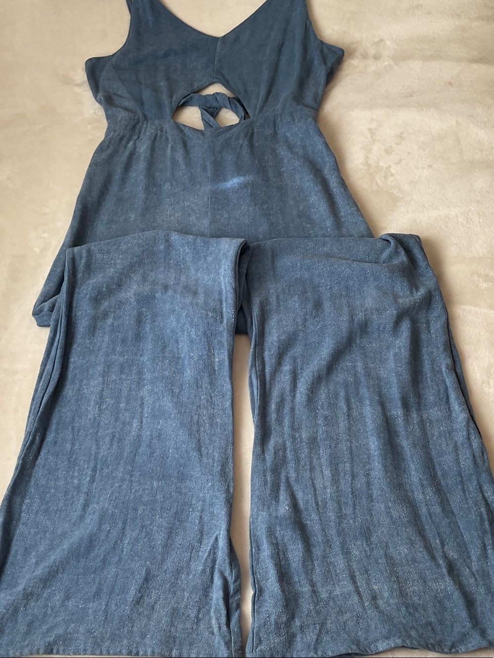 Indah Denim-Blue Wide Leg Jumpsuit with Front Keyhole - Picture 2 of 8